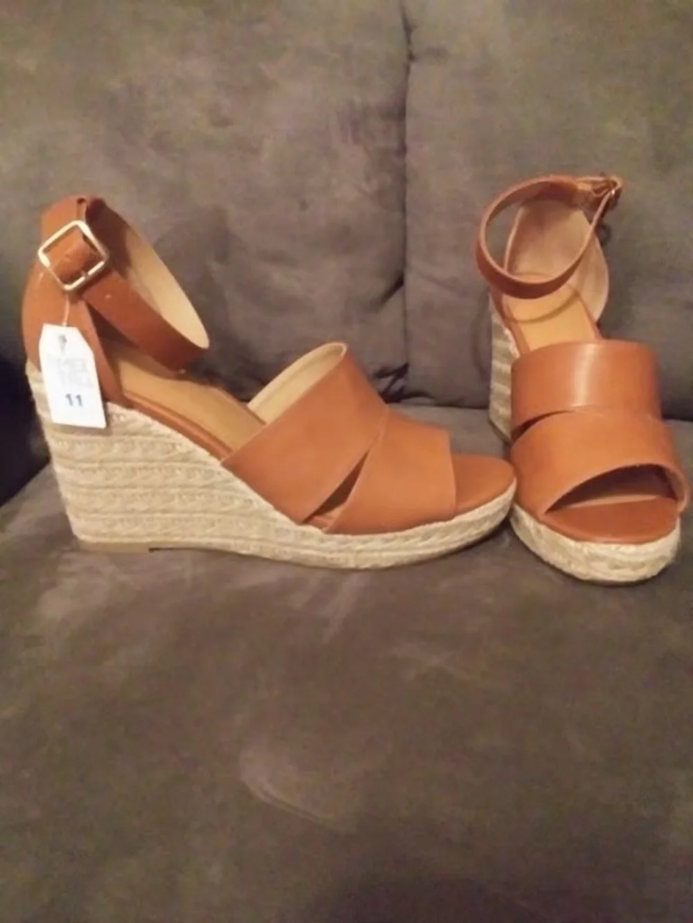 Time and Tru Tan Espadrille Wedge Sandals with Ankle Strap